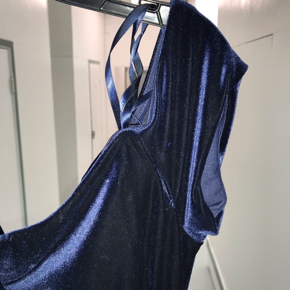 X by Xscape Dress Deep Blue Velvety Ruching Back with Long Slit size 14 - Picture 7 of 16